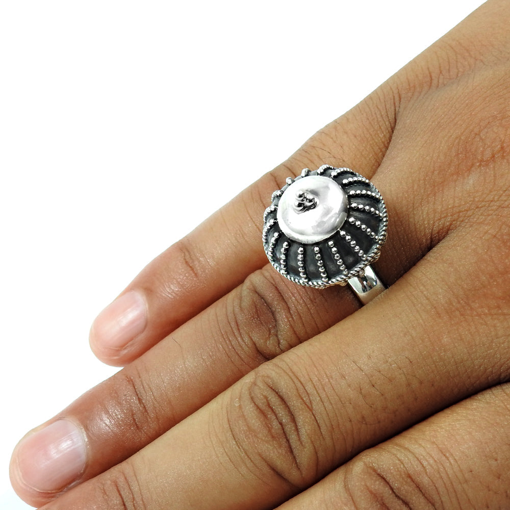 Indian Artisan Solid 925 Sterling Silver Adjustable Ball Ring