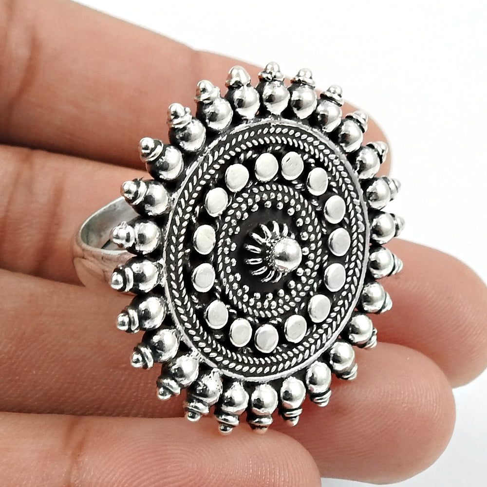 Indian Artisan Solid 925 Sterling Silver Adjustable Ring