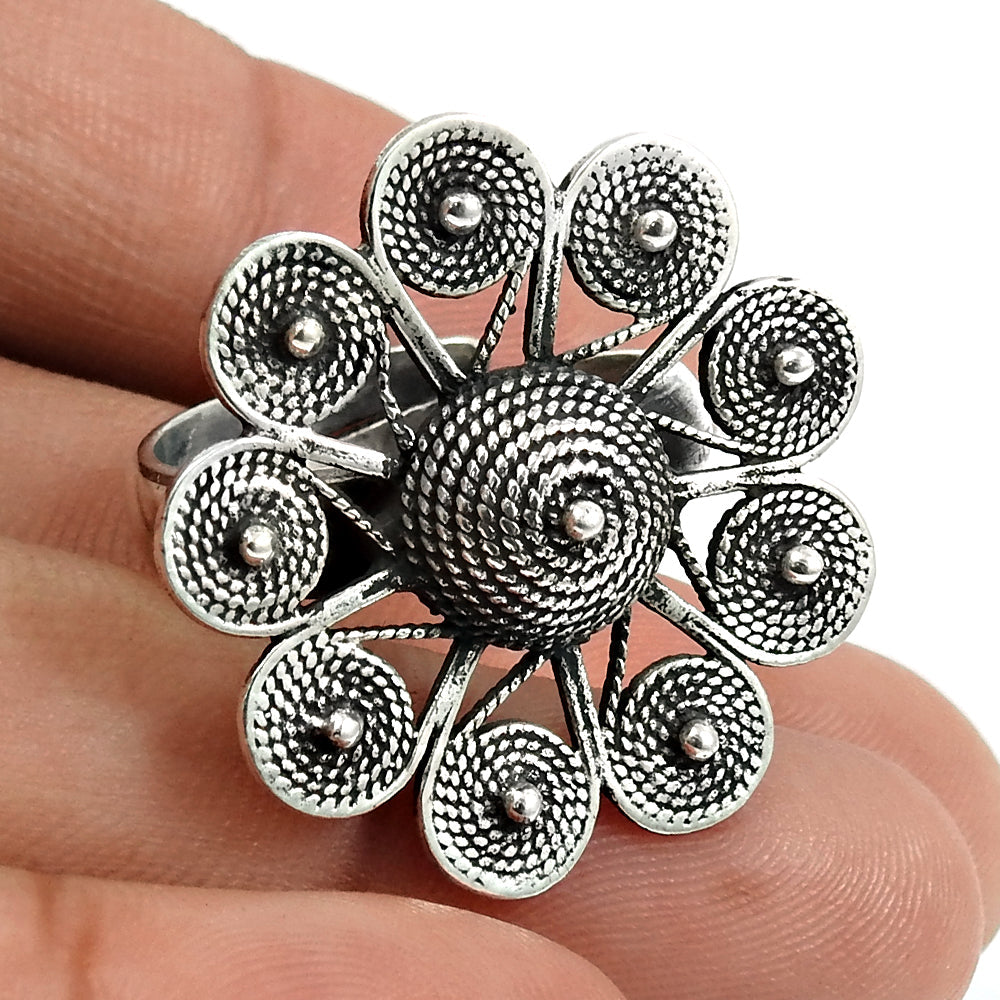 925 Sterling Silver Flower Ring Handcrafted Band Jewelry