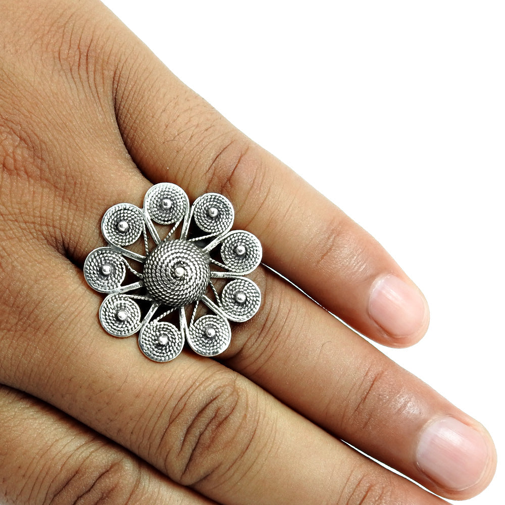 925 Sterling Silver Flower Ring Handcrafted Band Jewelry