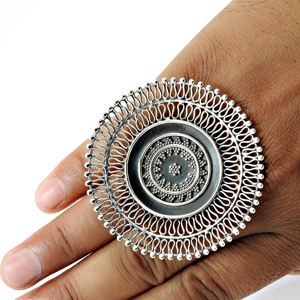 Statement Antique Filigree Ring 925 Solid Sterling Silver Jewelry