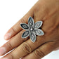 925 Sterling Oxidized Silver Band Flower Ring Handcrafted Jewelry Y3