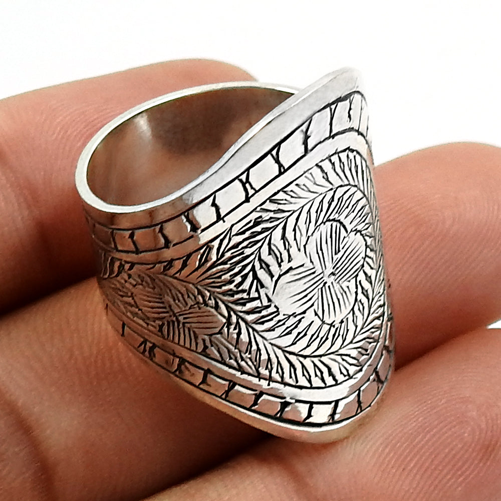 Indian Handmade 925 Solid Sterling Silver Engraved Ring
