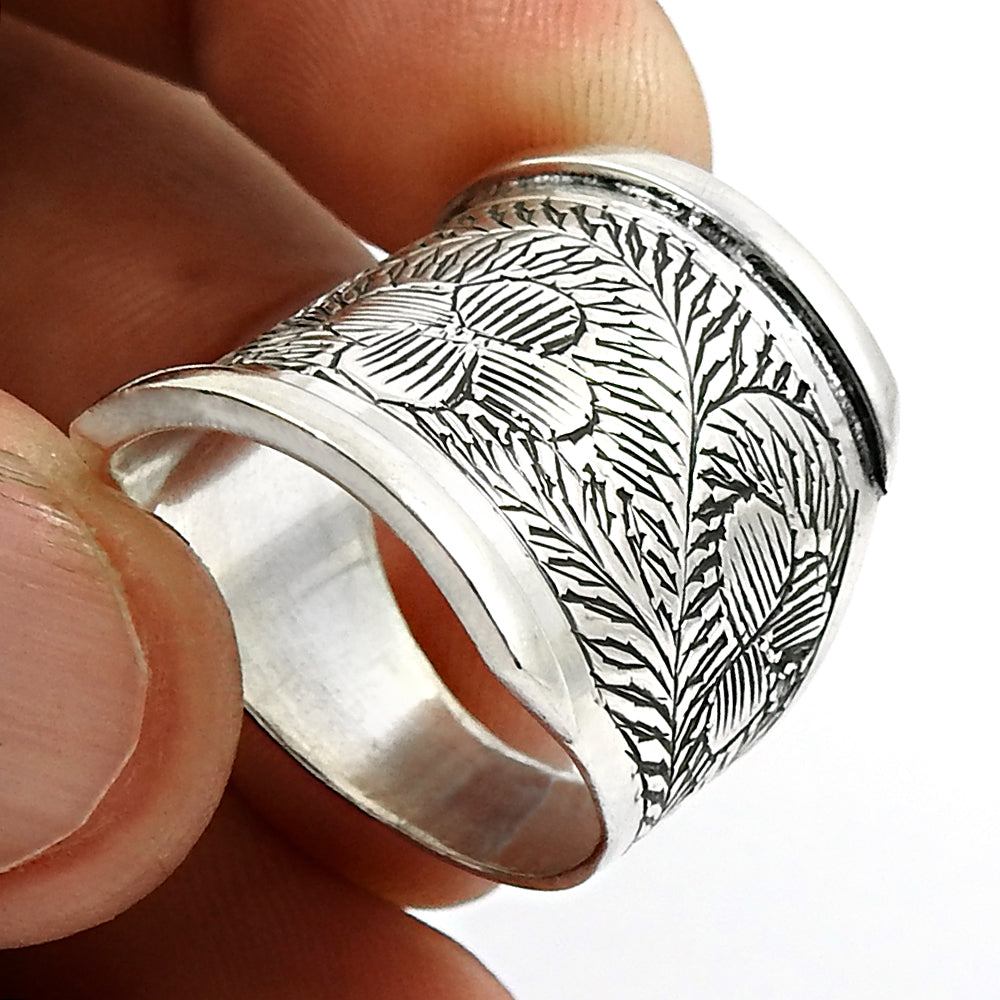 Handmade Indian 925 Solid Sterling Silver Engraved Ring