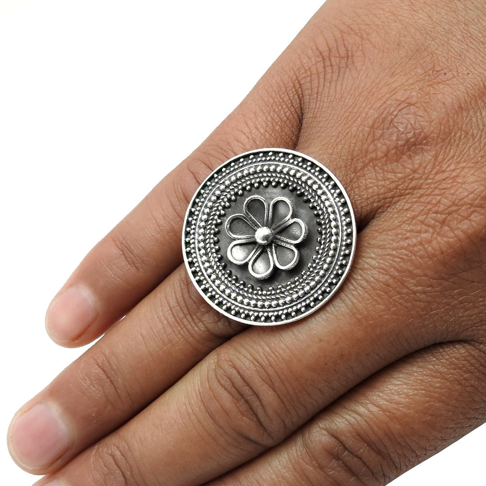 Indian Artisan Jewelry 925 Solid Sterling Silver Cocktail Ring H92