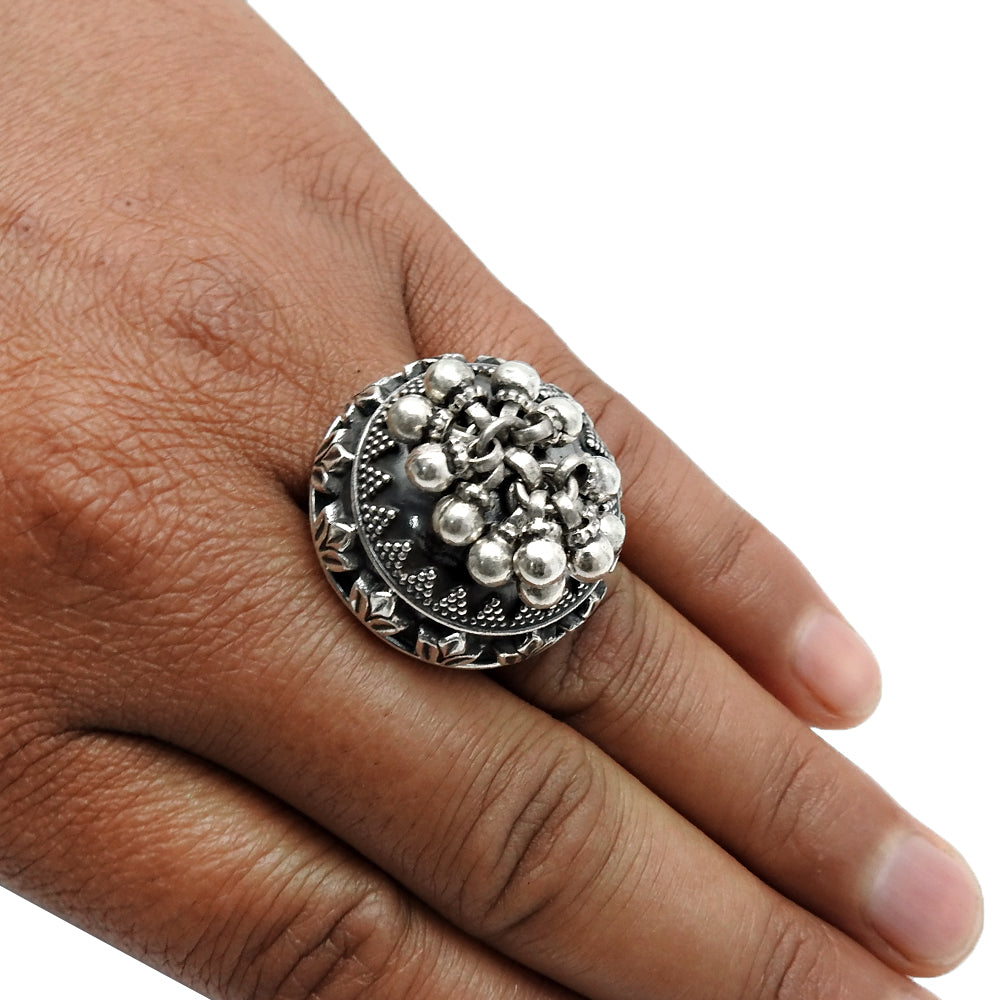 Antique Look Ring Oxidized 925 Solid Sterling Silver Adjustable Jewelry V77