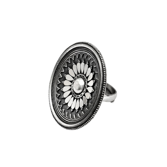 925 Solid Sterling Silver Indian Artisan Cocktail Ring