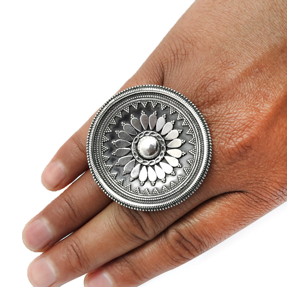 925 Solid Sterling Silver Indian Artisan Cocktail Ring