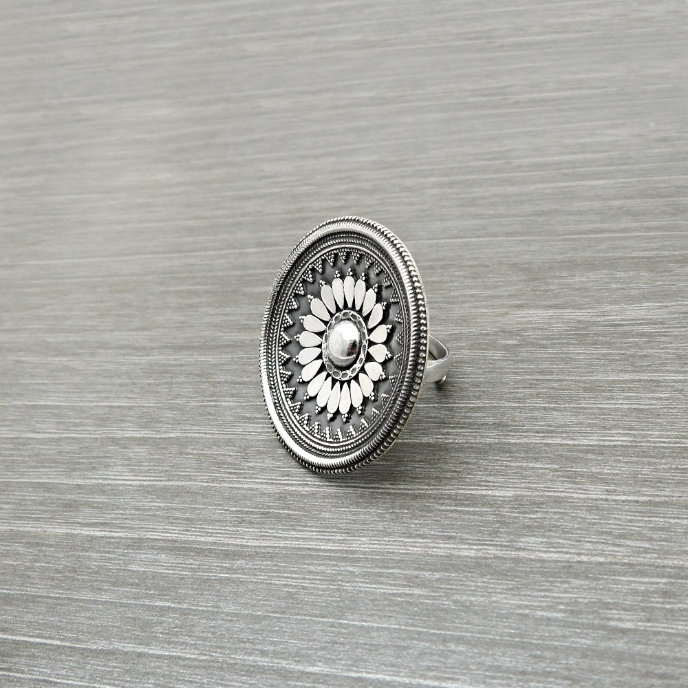 925 Solid Sterling Silver Indian Artisan Cocktail Ring