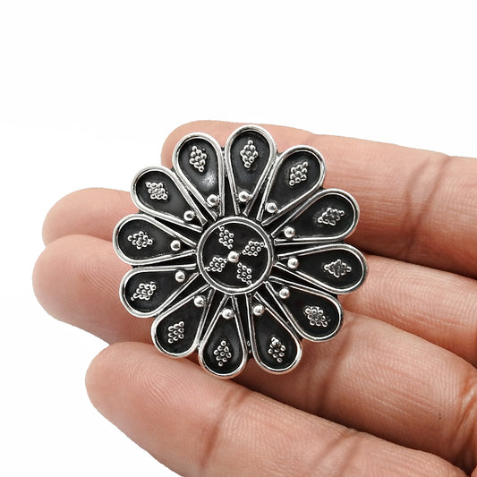 925 Sterling Oxidized Silver Handcrafted Flower Ring Women Gift