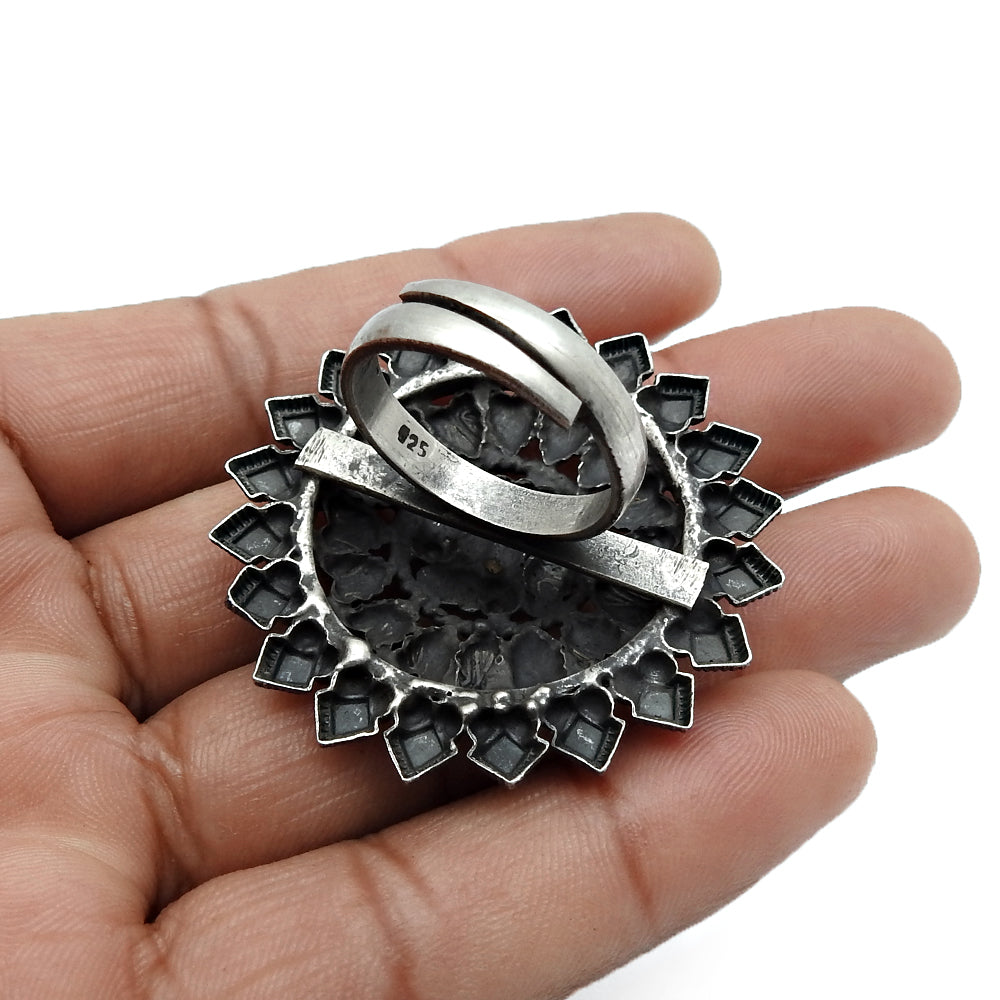 925 Solid Sterling Silver Cocktail Ring Indian Artisan Jewelry