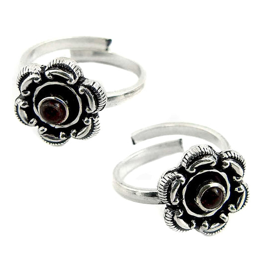 Garnet Gemstone 925 Sterling Silver Toe Rings Indian Cultural Jewelry